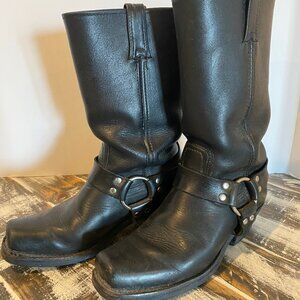 Vintage FRYE Black Leather Western Harness Moto Boot Size 8.5
